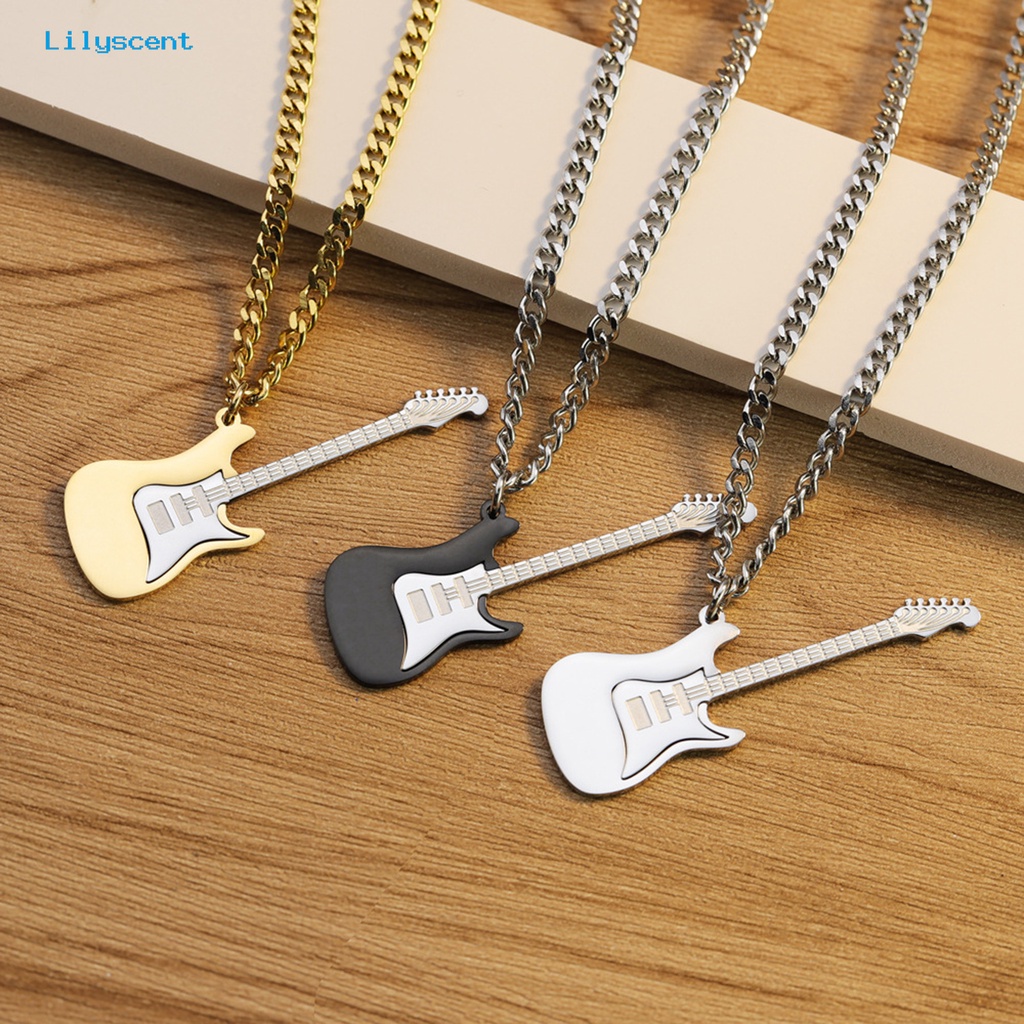 [LS] Pria Kalung Punk Keren Hip Hop Kepribadian Stainless Steel Bass Gitar Liontin Klavikula Kalung Fashion Perhiasan