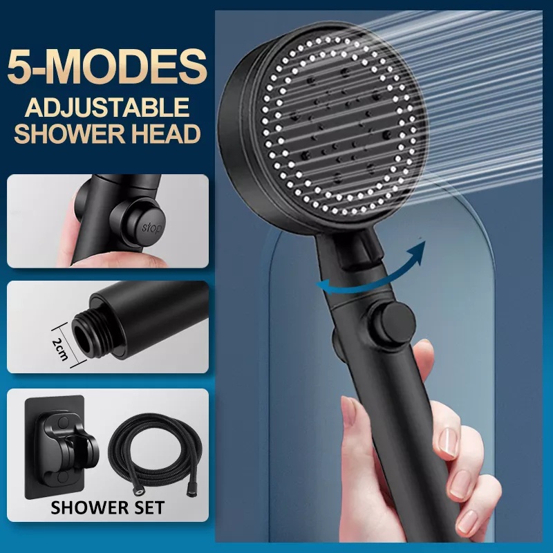 Tekanan Tinggi Hemat Air Eco Shower Stop Water Showerhead 5mode Kepala Shower Mandi Yang Dapat Disesuaikan One-key Stop Water Massage Eco Shower Aksesori Kamar Mandi