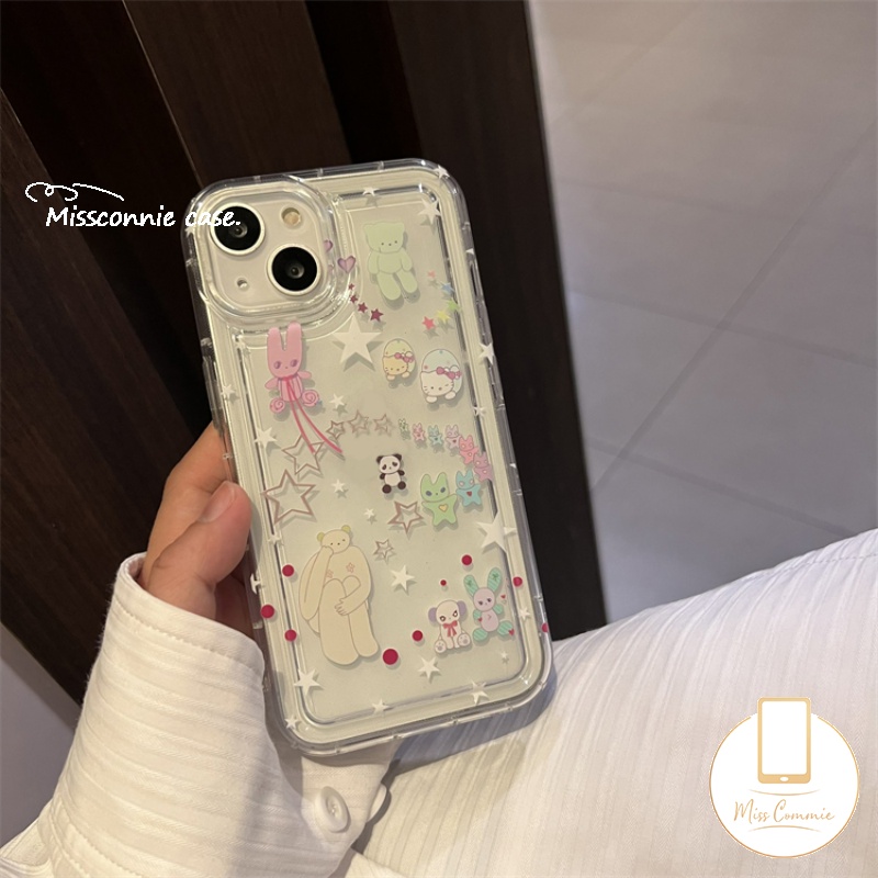 Casing Ponsel Kucing Kartun Kompatibel Untuk iPhone 7Plus 11 13 14 12 Pro Max XR 7 8 6s 6 Plus X XS Max SE 2020 Ins Korea Lucu Beruang Bintang Airbag Shockproof Bening Lembut Tpu Cover