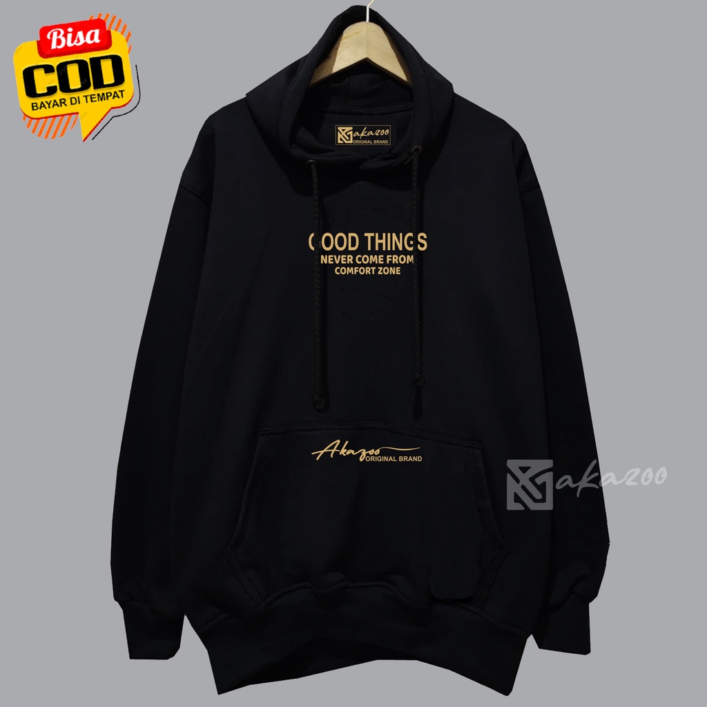 SWITER pria switer cowok warna hitam good things never come from comfort zones tulisan goll unisex m l xl xxl premium hoodie pria distro original brand tebal sweater oversize polos original pria wanita hooodie polos tebal ori akazoo ofisial