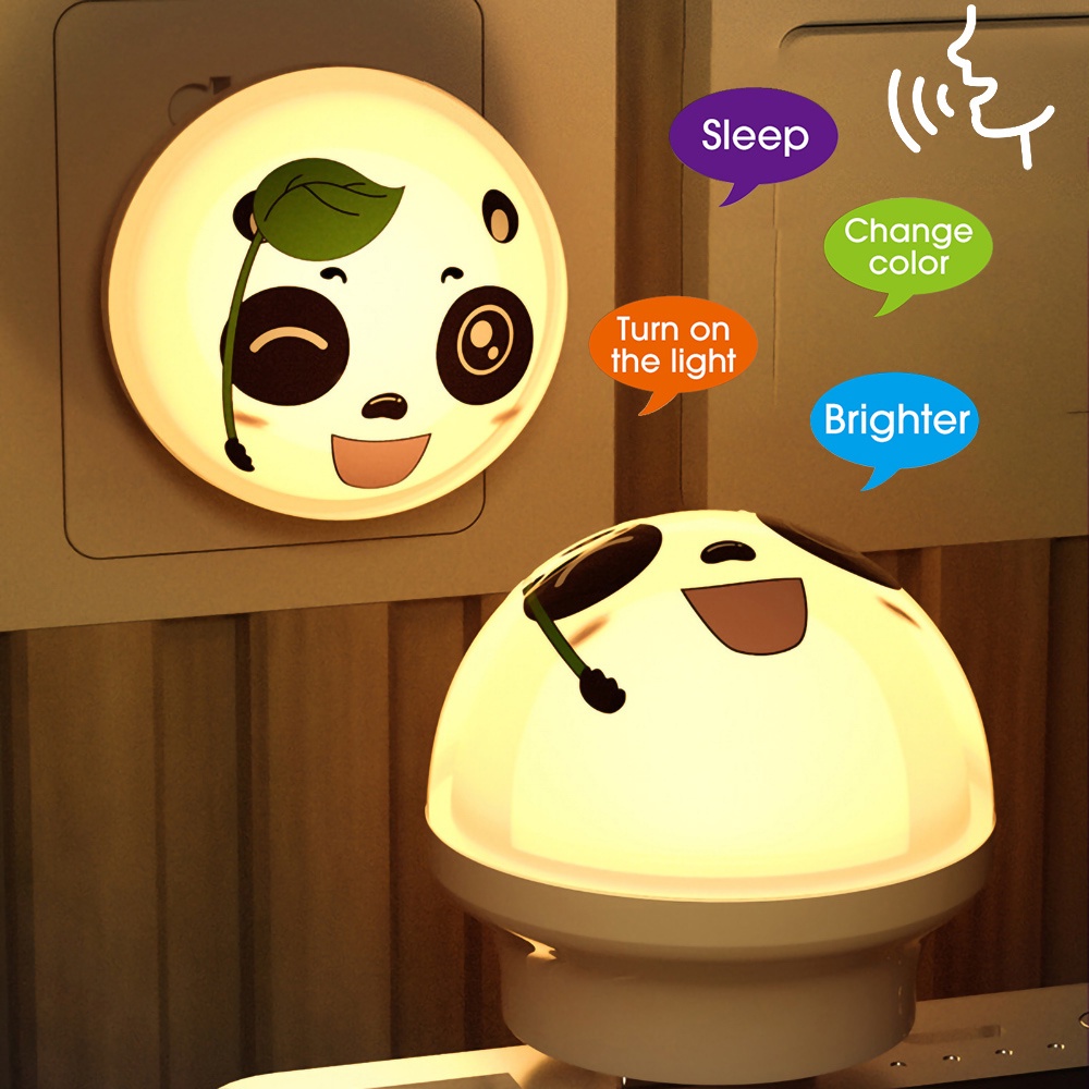 Usb Panda Smart Voice Night Light/Plug and Use Soft Light Pelindung Mata Sensor Suara Lampu Tidur Indoor LED/Lampu Meja Kontrol Cina Dan Inggris Untuk Samping Tempat Tidur &amp; Berkemah