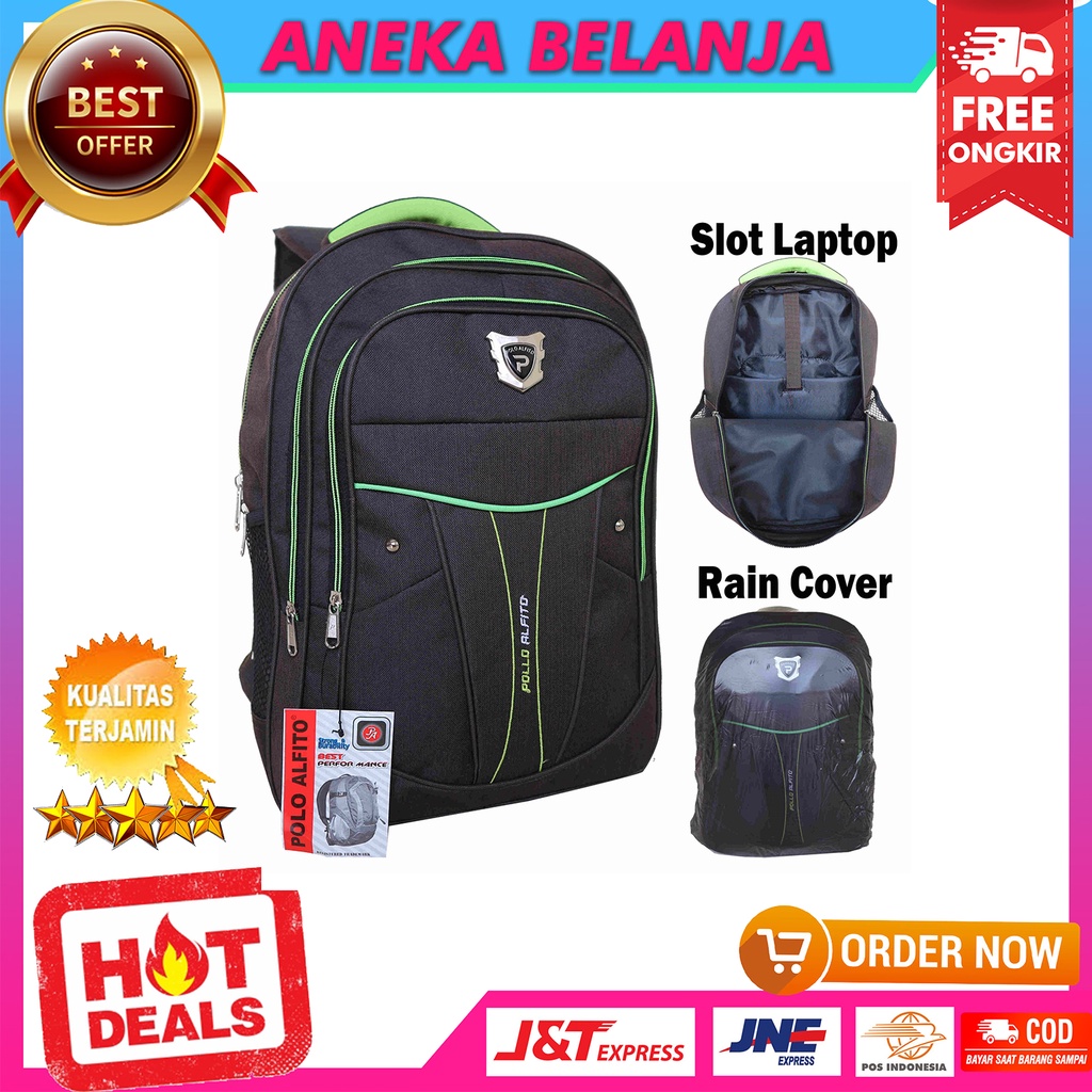 Tas Ransel Pria Alfito Bordir Hitam List Hijau Tas Seminar Diklat Kuliah Kerja Ransel Sekolah Berkualitas Free Raincover Bahan Awet Tebal Halus Harga Termurah Terlaris Berkualitas