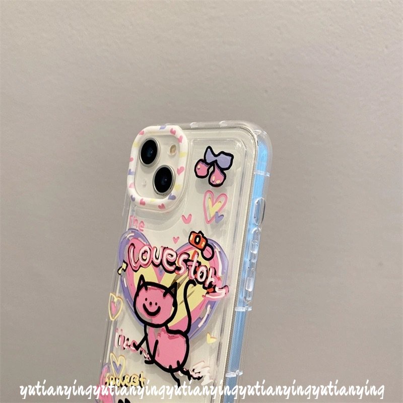 IPHONE Ins Lucu Kartun Graffiti Cinta Hati Kucing Case Kompatibel Untuk Iphone11 7 8 Plus XR 14 13 12 Pro MAX X XS MAX 6 6S Plus Airbag Shockproof Lembut Silicon TPU Penutup Belakang