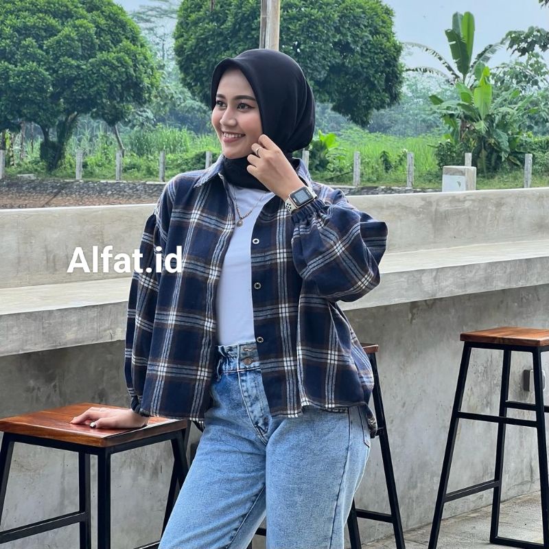 KEMEJA BALON WANITA // KEMEJA FLANEL // KEMEJA BALON FLANEL OVERSIZE // KEMEJA KOTAK KOTAK