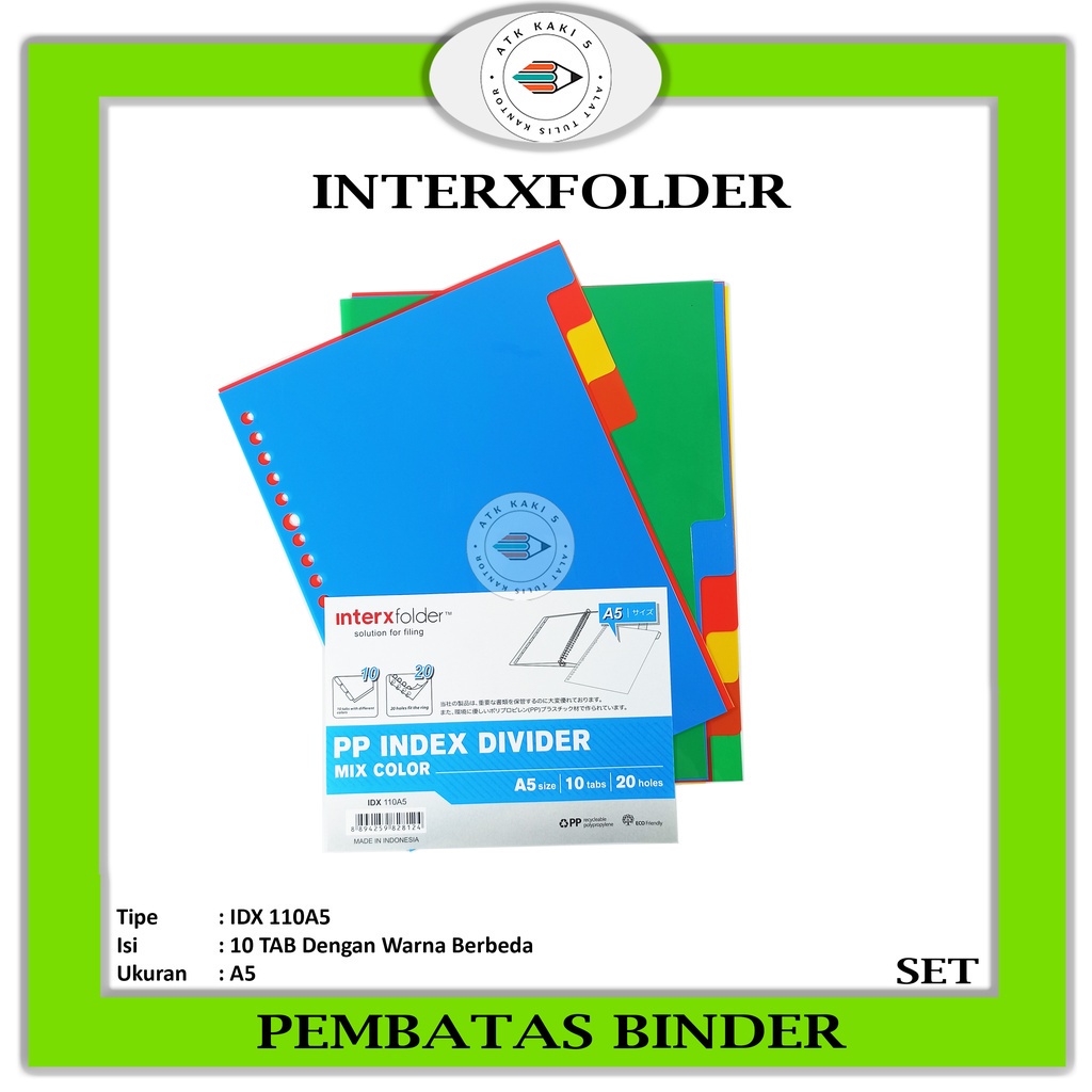 

INTERXFolder - Index Divider A5 10 Tab 20 Lubang - Pembatas Binder Note - Set