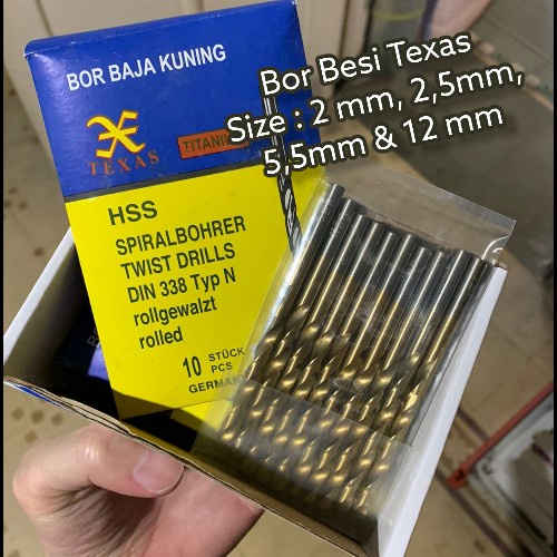 Mata Bor Besi Baja Texas Kuningan 12 MM