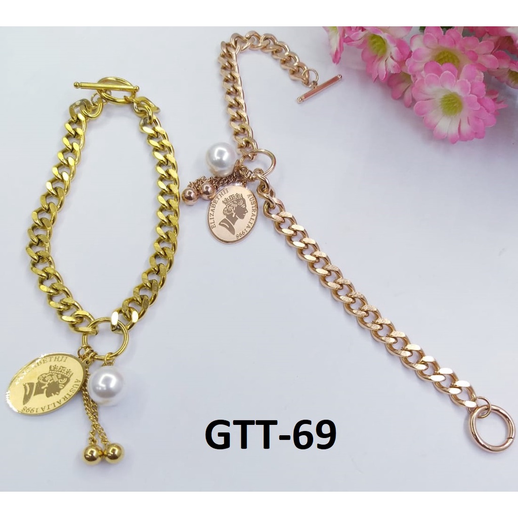 GELANG TANGAN KAKI RANTAI TITANIUM EMAS GOLD BULAT MUTIARA TERMURAH / DUNIA GELANG TERBARU