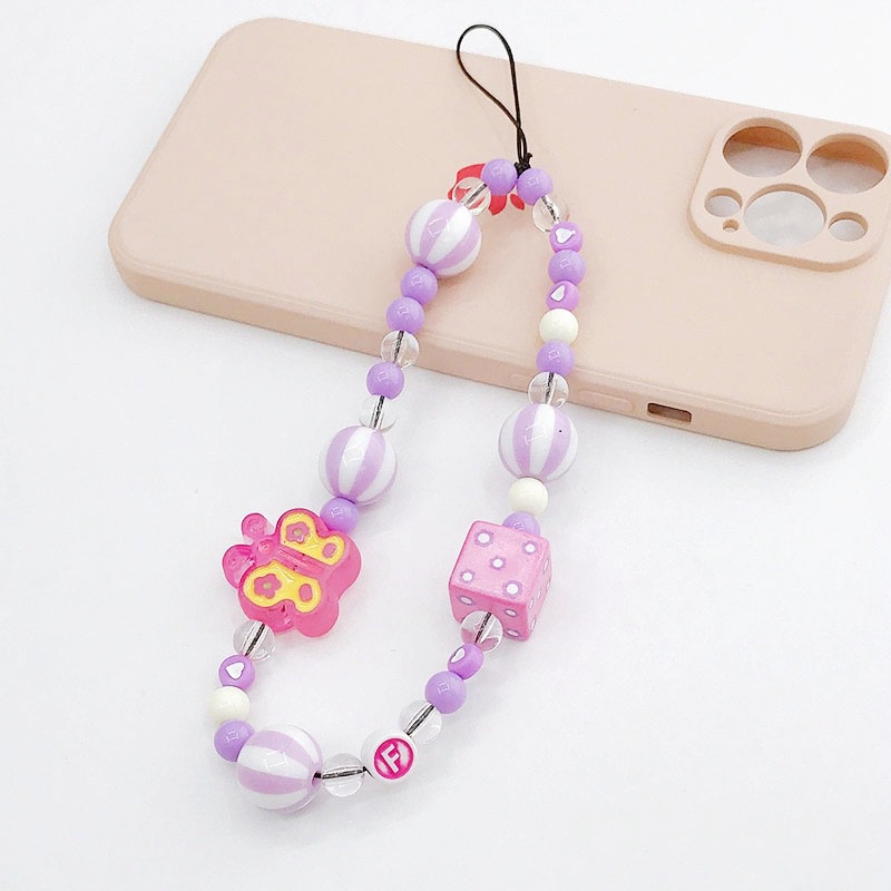 Rantai Manik-Manik Semangka Ungu Kupu-Kupu 3D Telepon Lucu Strap Universal Untuk iPhone Android OPPO VIVO Huawei Xiaomi Redmi Samsung Semua Ponsel