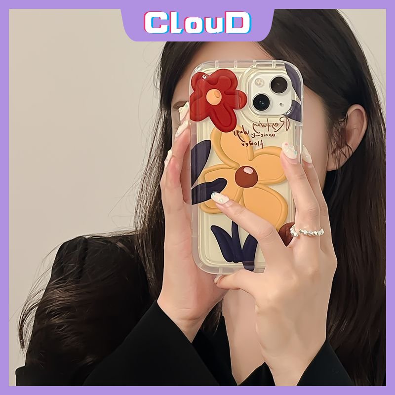 IPHONE Ins Korea Floral Shockproof Airbag Case Kompatibel Untuk Iphone11 Pro Max X XS Max XR 11 13 12 Pro Max7 8 6S 6 Plus SE 2020 Lukisan Minyak Bunga Lembut TPU Phone Cover