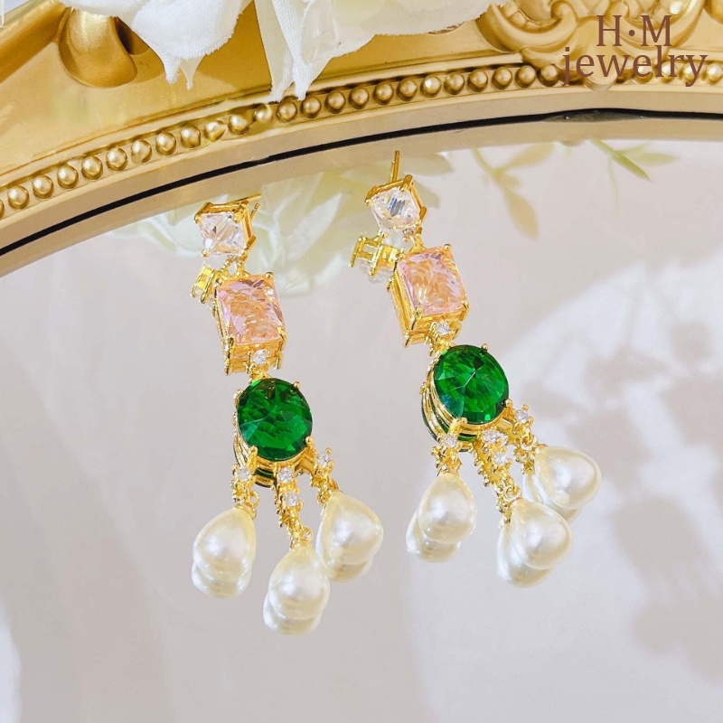 Anting Mutiara Barok Warna-Warni Antik Zamrud Berlian Berwarna Permata Anting Panjang