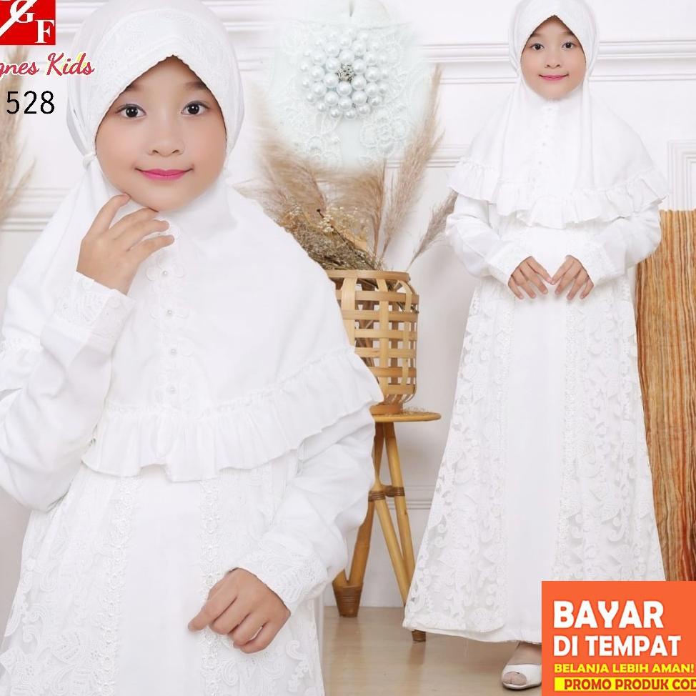 PALING DICARI Agnes Gamis Putih Anak Perempuan Baju Busana Muslim Brukat Syari Pesta Anak Cewek Baju
