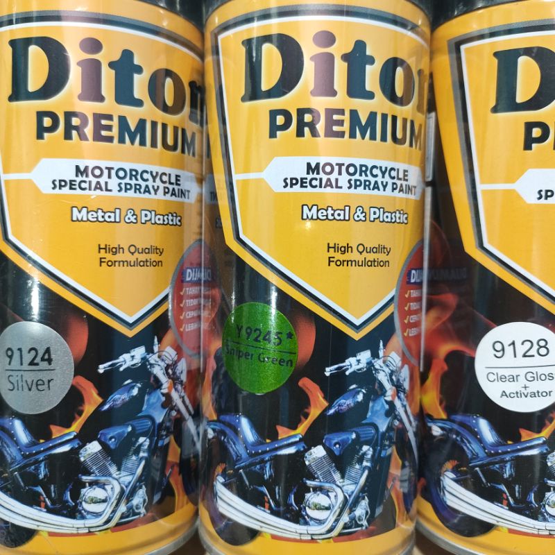 Diton Premium Paket Lengkap 3 Kaleng 400cc Hijau Sniper Green 9245 Silver 9124 Clear Glossy 9128 Pilox Pilok Cat Semprot Spray Paint