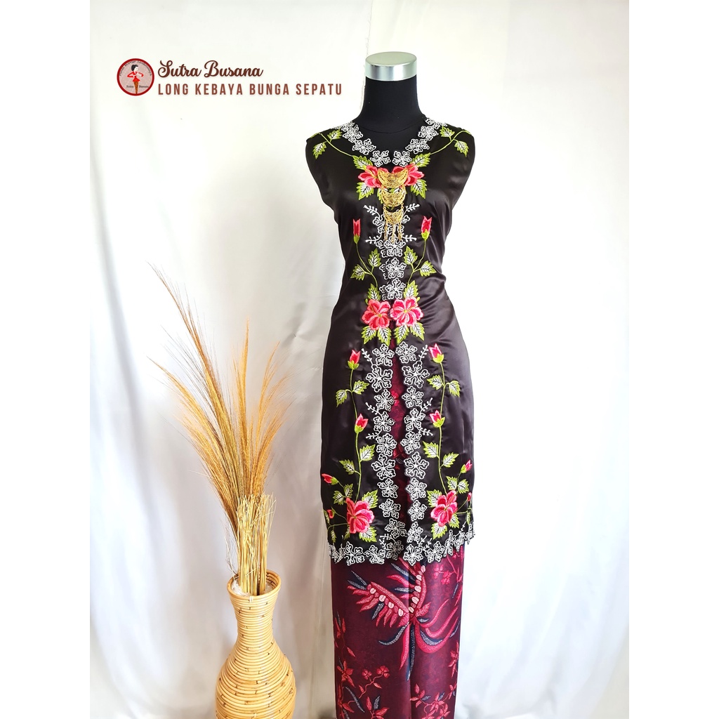 Pusat Bordir Tasikmalaya - Handmade Kain Bahan Kebaya Panjang Silk Bordir Kembang Sepatu