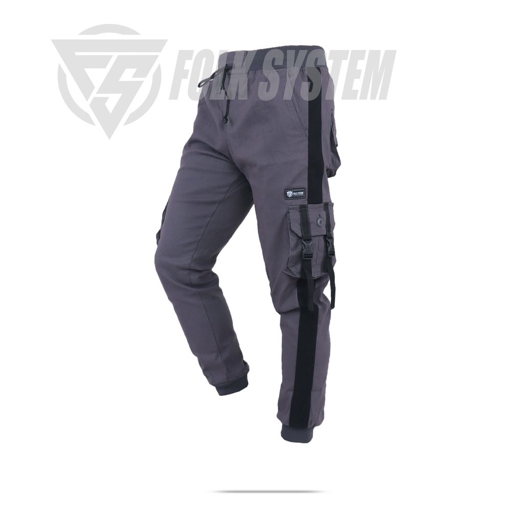 Celana Panjang Chino Jogger Cargo Pria Strip Folksystem