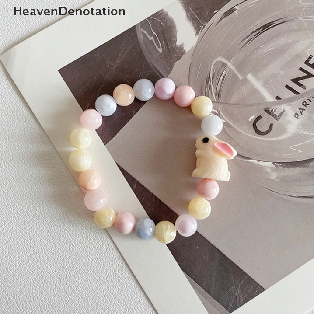 [HeavenDenotation] Baru Handmade DIY Goth Lucu Permen Warna Pink Kartun Bunga Manik-Manik Gelang Untuk Perempuan Kelinci Elastis Gelang Perhiasan Aksesori HDV