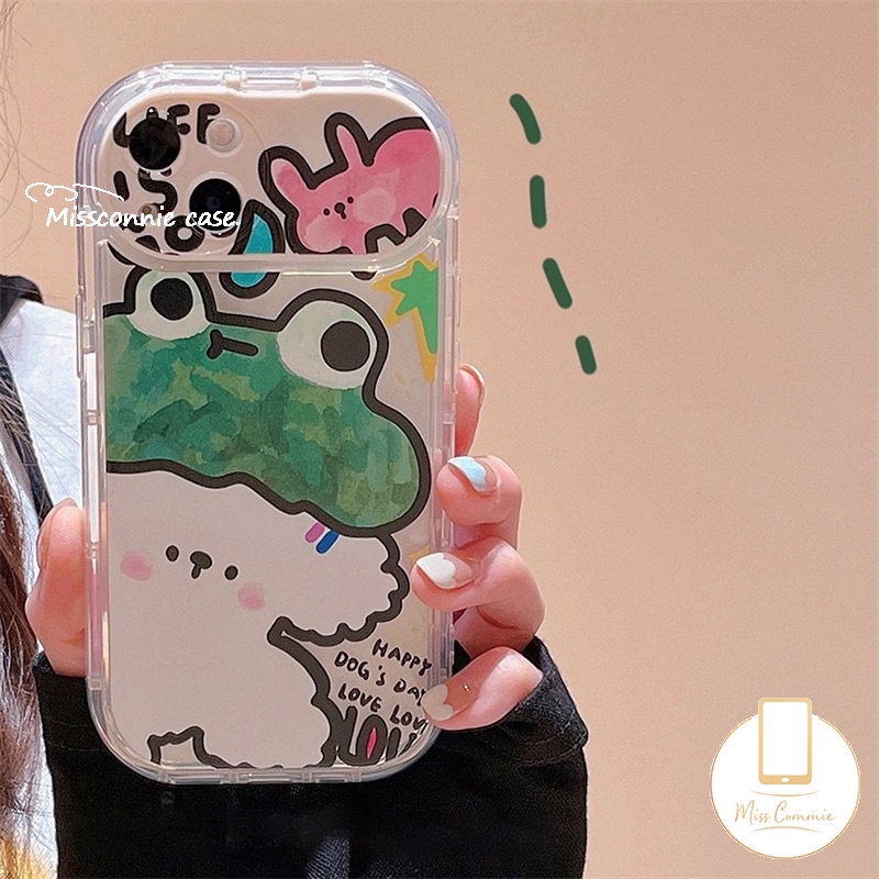 Graffiti Kartun Hewan Soft Case Kompatibel Untuk IPhone 7Plus 11 12 14 13 Pro Max X8 7 Plus XR XS Max SE 2020 Flip Make Up Cermin Kelinci Lucu Kodok Anjing Ponsel Cover