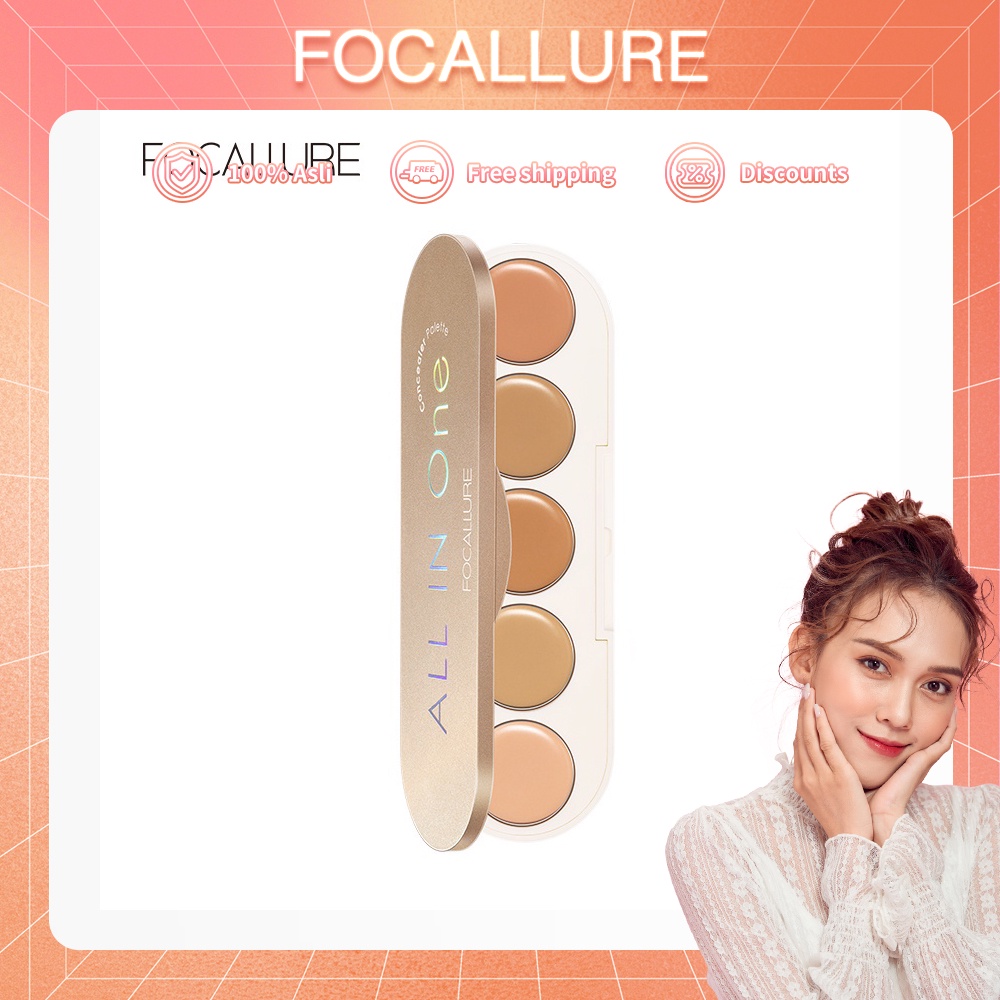 Focallure Memperbaiki  Light Concealer Liquid Foundation  5 in 1 Concealer Palette High Coverage Matte Powder-Conc FA299