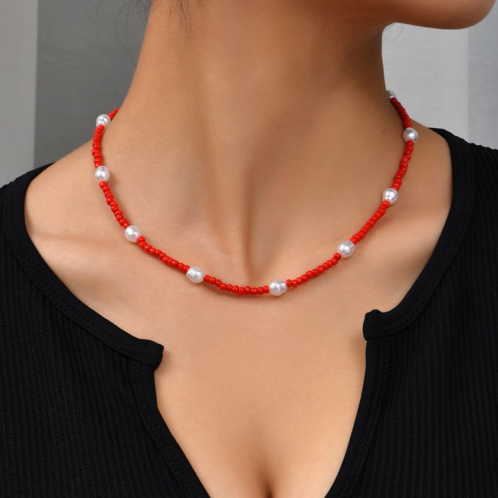 Kalung Warna Merah | Kalung Liontin Fragmen | Aksesoris Pria Dan Wanita | Sendok Garpu Bahan Stainless Steel