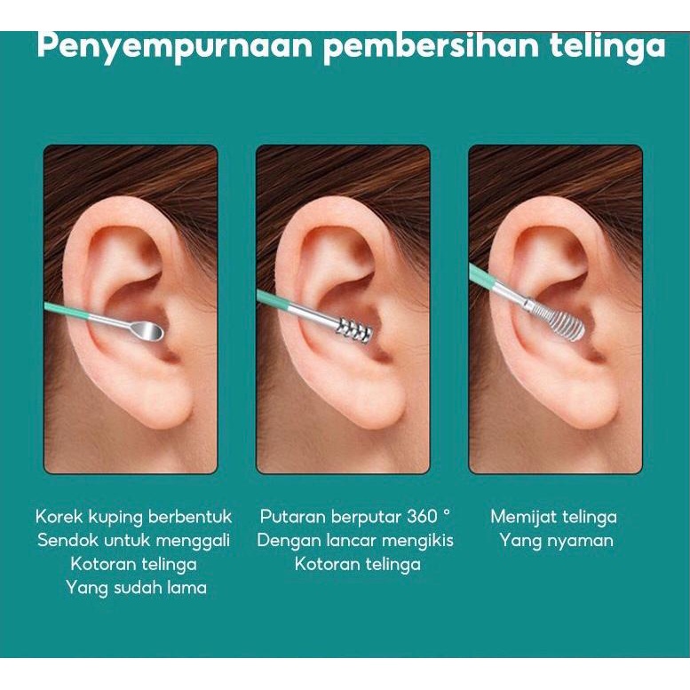 korek kuping 6pcs set/ Pembersih telinga / Ear Wax Picker free Pouch