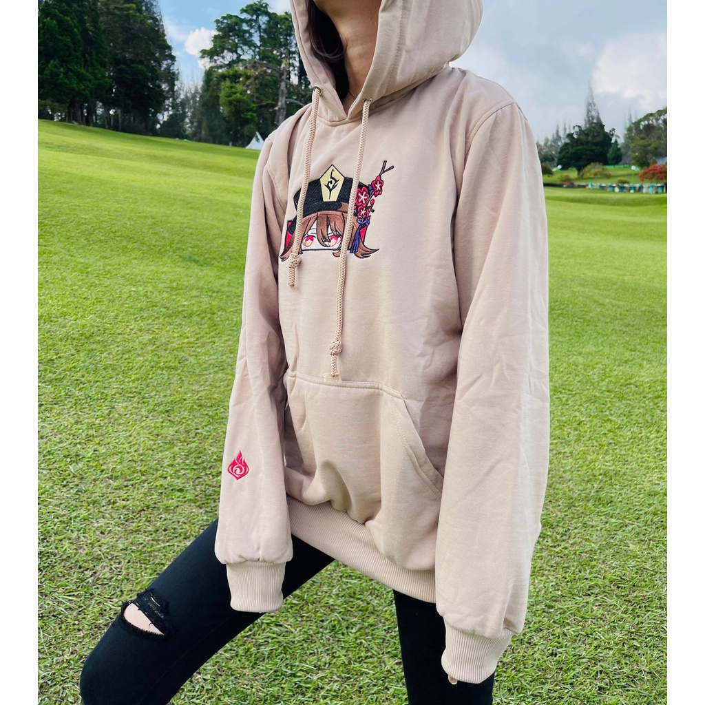 Hoodie Hu Tao Eyes Embroidery Cream Anime Gaming Genshin Impact Premium Unisex