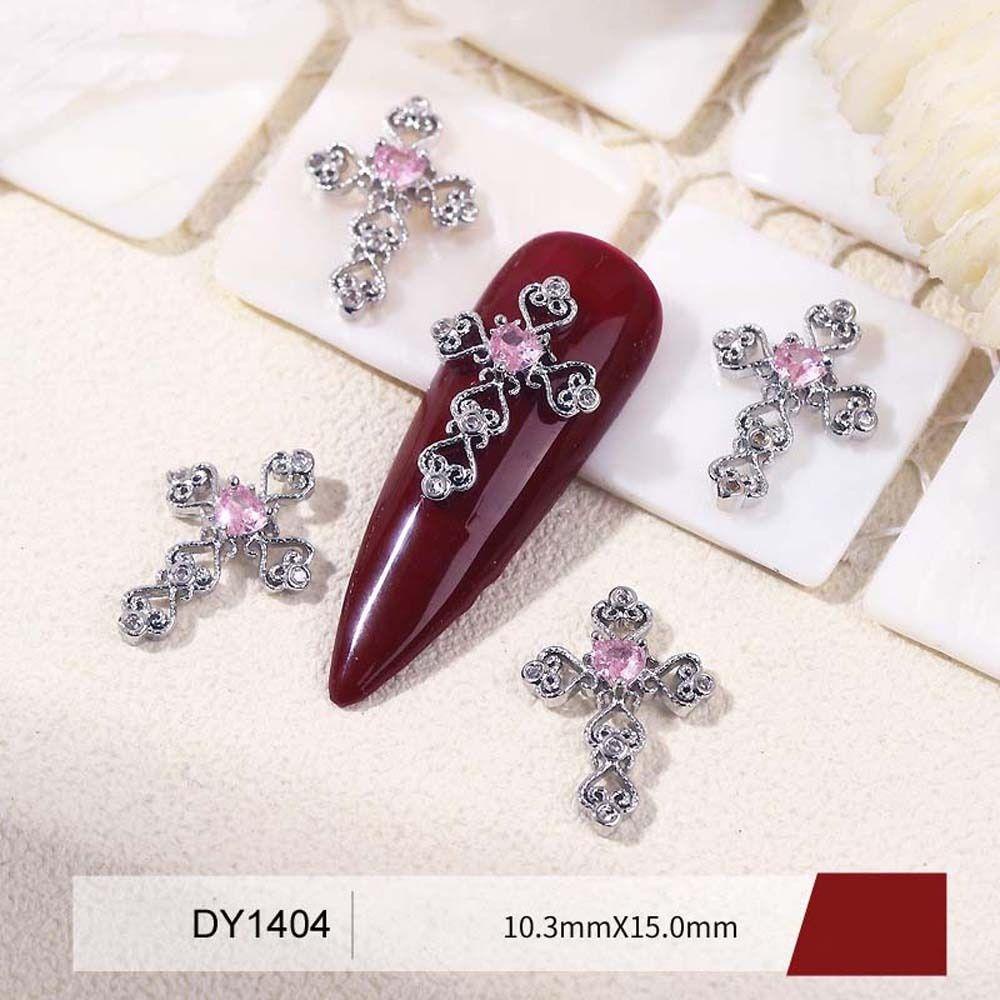 [Elegan] Cross Dekorasi Kuku Wanita Retro Perak Jepang Nail Drills Croix Cross Zirkon Hiasan Kuku 3D Nail Jewelry