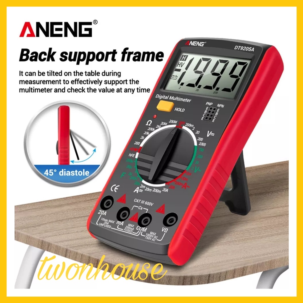 Multimeter Digital Avometer Multitester NCV DT9205A DMM Multimeter Profesional Digital HFE AC DC Tegangan Saat Ini 1000V 20A Tester Dioda Kontinuitas Resistensi Kapasitansi ANENG Digital Multimeter Voltage Tester - DT9205A-3