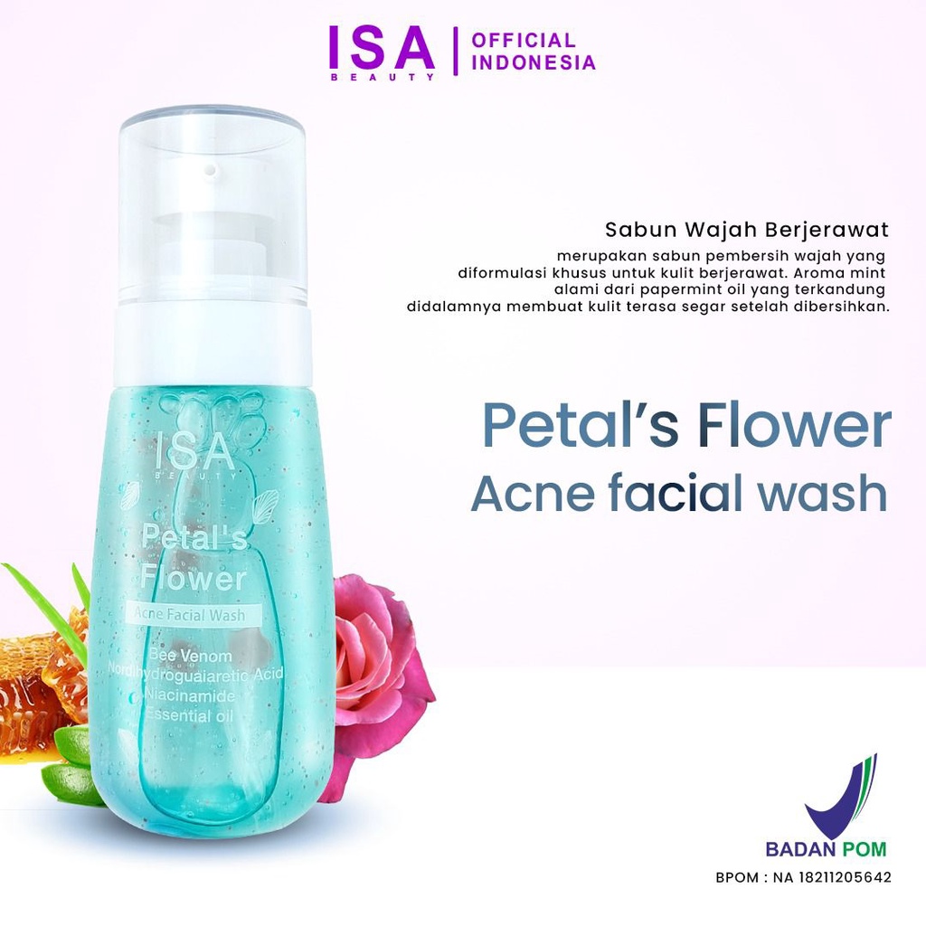 ISA Beauty Acne Facial Wash Petal's Flower 94ml Sabun Wajah Berjerawat