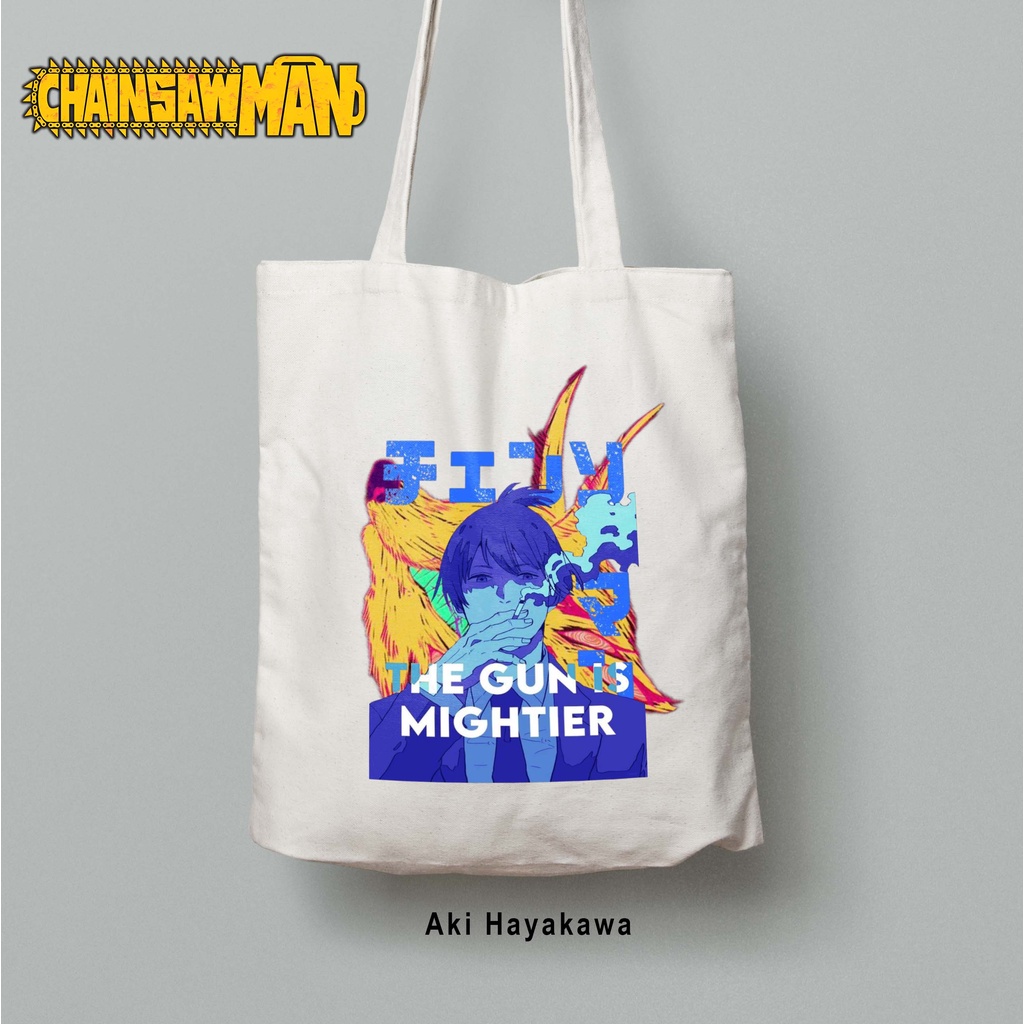 Totebag Anime Chainsaw man denji power aki Pochita Makima Tote bag premium Totebag zipper totebag velcro Termurah