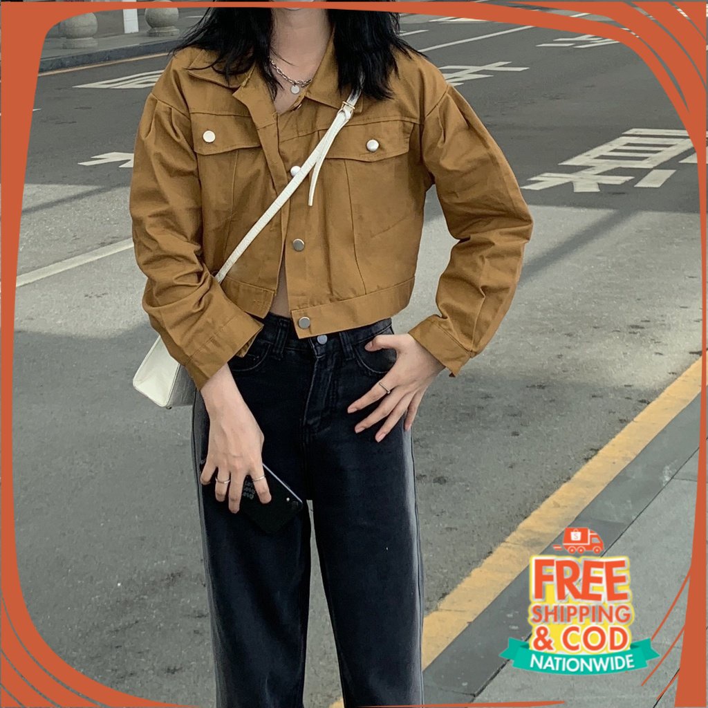 JAKET JEANS NEW BREND DENIM UNISEX/ 【xiaozhainv】Korean style jaket wanita/lengan panjang cokelat cro