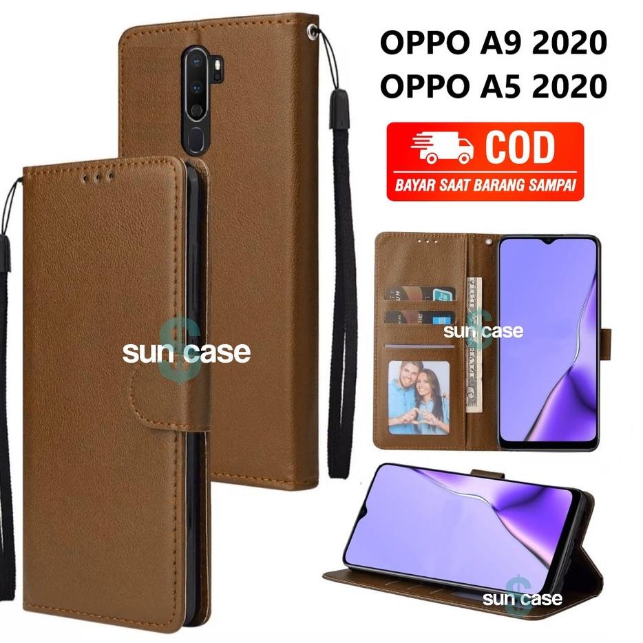 Ready Terupdate Casing OPPO A9 2020 / A5 2020 model flip buka tutup case kulit ada tempat foto dan kartu juga tali hp flip cover