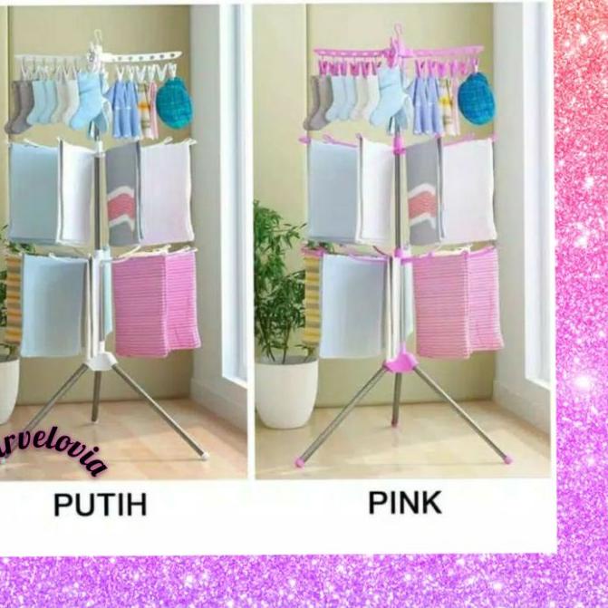™ JEMURAN MENARA BAJU BAYI SUSUN 3 TRIPOD DENGAN HANGER ROTASI ✩