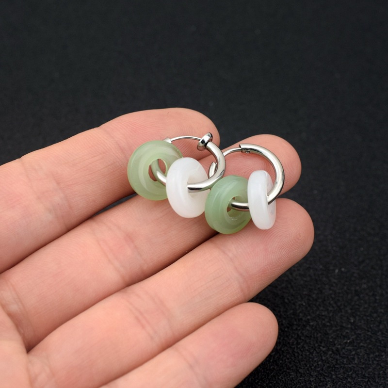 Nasional Trendi Unisex Gaya Titanium Steel Niche Unik Berkilau Giok Temperamen Anting Kasual All-Match Klip Telinga Bukan F