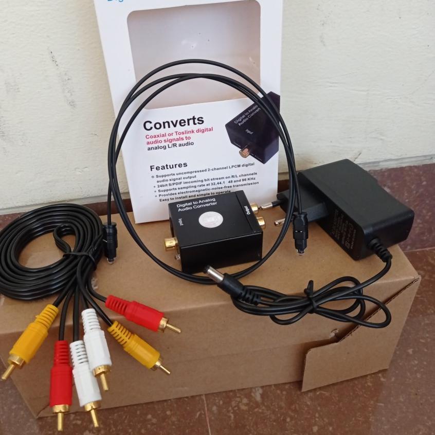 ♘ PAKET Converter Optik Audio to RCA + Kabel Optic Toslink dan Kabel RCA 3 to 3 untuk TV Ke Speaker 