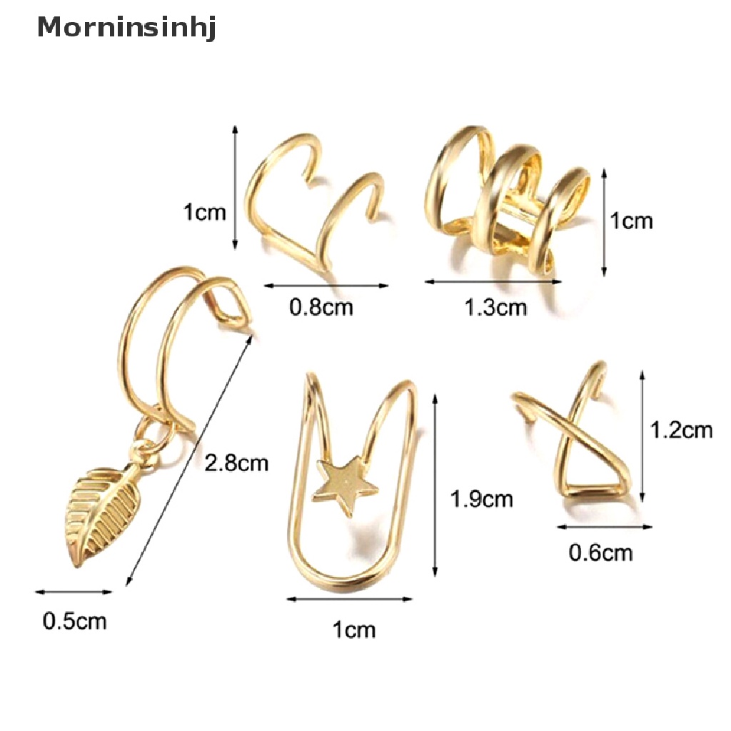 Mornin 5pcs Manset Telinga Anting Klip Daun Untuk Wanita No Earring Aksesoris Hadiah id