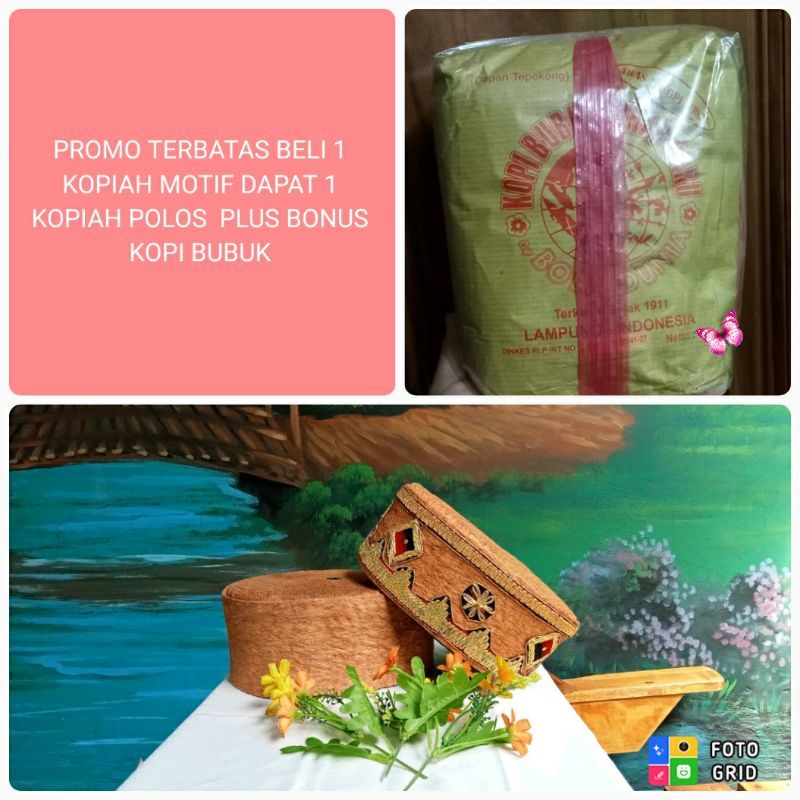 kopiah kulit kayu motif tapis Lampung benang emas