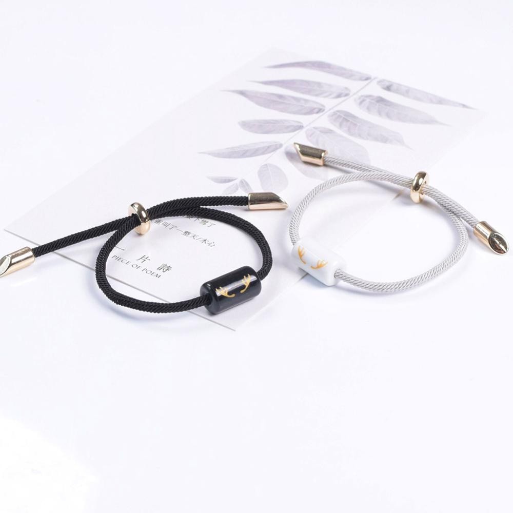 Timekey Sederhana Kreatif Tanduk Pasangan Gelang Adjustable Anyaman Keramik Pasangan Gelang Wanita Pria Perhiasan T6Y3