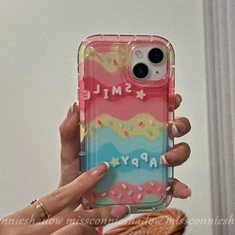 IPHONE Ins Kreatif Warna-Warni Rainbow Happy Smile Candy Color Case Kompatibel Untuk Iphone11 7Plus XR 13 12 14 Pro Max 6 6s 8plus X Xs Max SE 2020 Shockproof Airbag Transparan Soft Cover