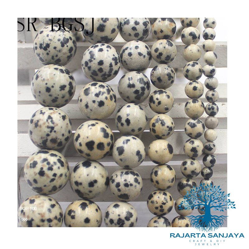 Butir Batu Natural Dalmatian Jasper Stone Gemstone Round Loose Bead