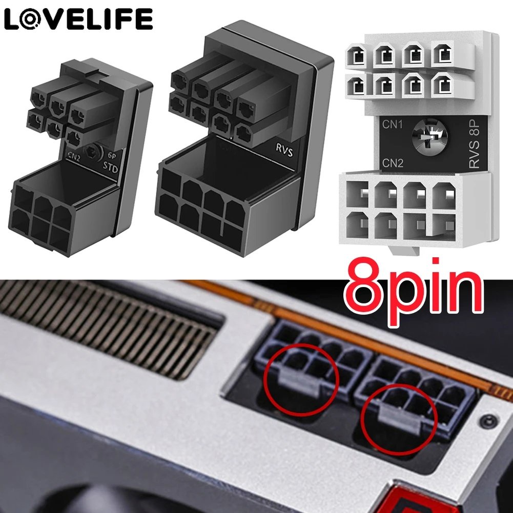 Konektor power Supply Aksesoris Komputer Desktop Tahan Api Plastik DIY Untuk Kartu Grafis Konektor Pembalik Siku 180derajat 8PIN video card power adapter