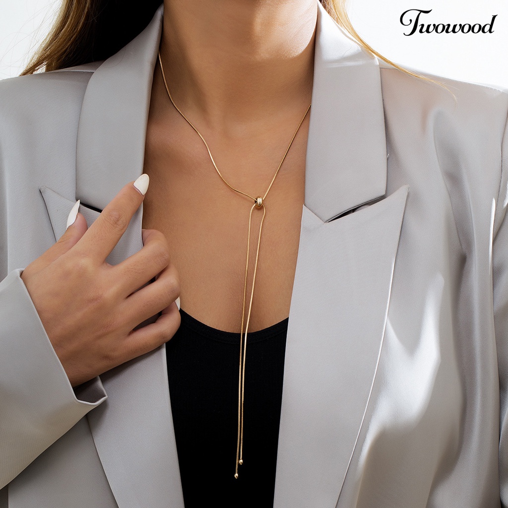 Twowood Chain Necklace with Ball Pendant Rumbai Panjang Tidak Mudah Karat Temperamen Hias Dress Up Perhiasan Rantai Ular Kasual Choker Necklace Perlengkapan Pesta