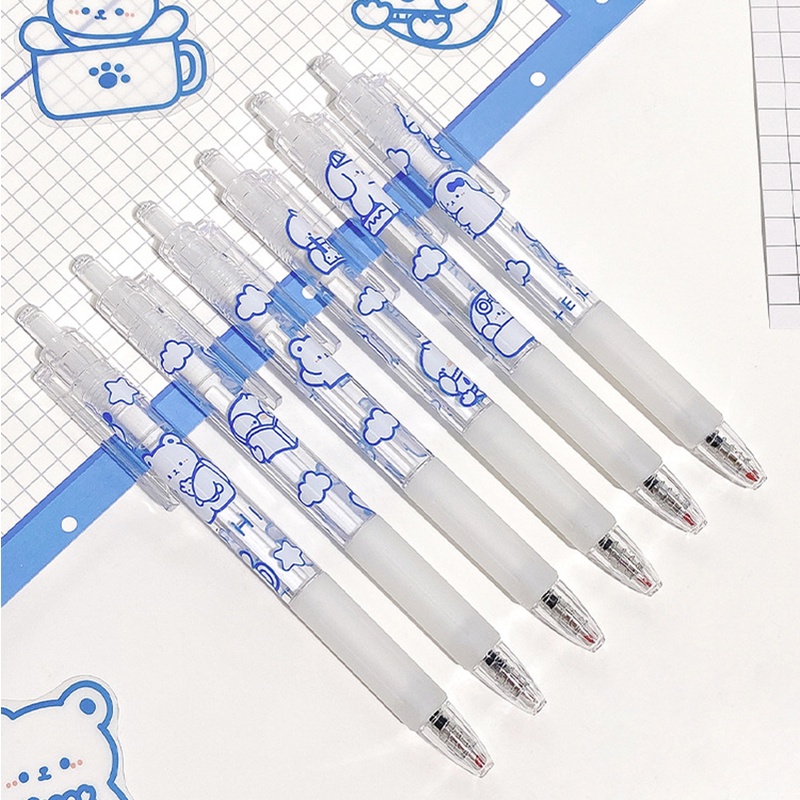 1pc Sederhana Cream Bear Press Type Ballpoint Pen 0.5mm Beruang Lucu Menulis Gel Pulpen Hadiah Siswa Belajar Perlengkapan Kantor