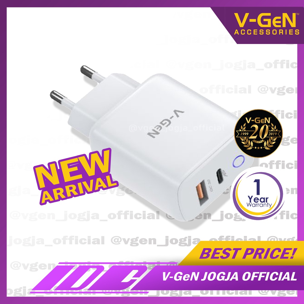 Travel Charger V-GeN VTC2-19 30W Auto ID PD3.0 QC4.0 Fast Charging