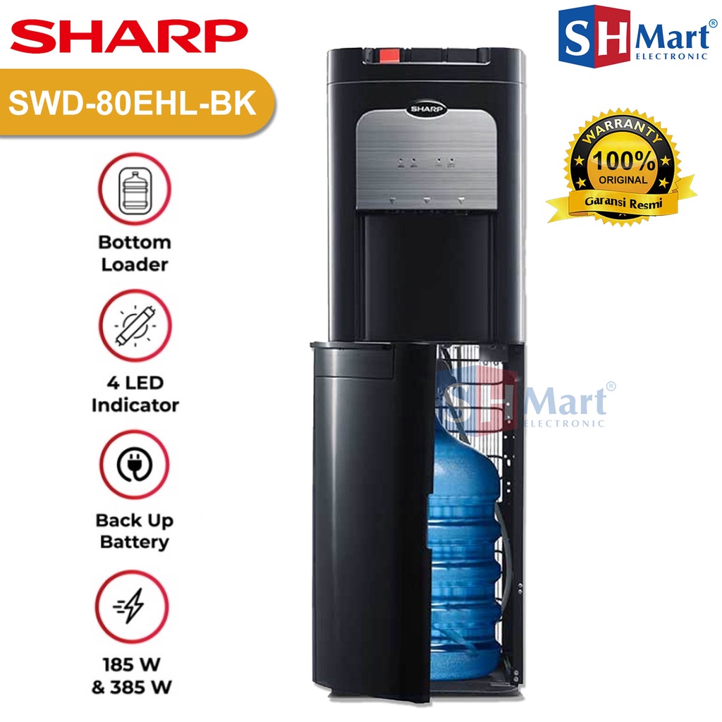 DISPENSER GALON BAWAH SHARP SWD-72EHL-BK / SWD-80EHL-BK HITAM - GARANSI RESMI