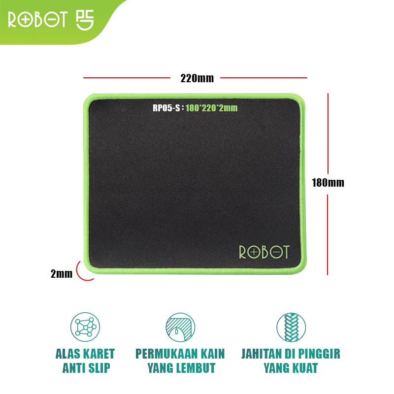 ROBOT Mousepad Anti Slip RP05 Gaming Polos Hitam Murah Rubber Original