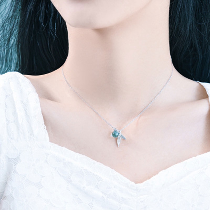Kalung Kristal Biru Mermaid Warna Perak Klasik Untuk Wanita Kualitas Tinggi Perhiasan Fashion Baru