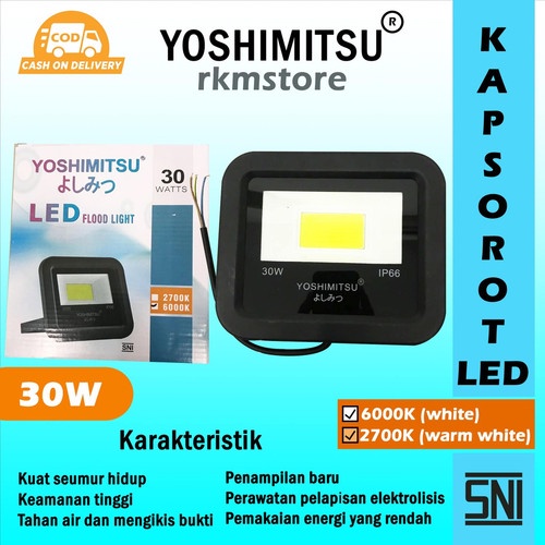 YOSHIMITSU 30W Lampu Tembak Putih Mata LED COB 30 W Kap Sorot Outdor Dan Indor Anti Air Waterproof IP66 LED Flood Light Ultra Bright 30 Watt SNI SAngat Terang Lumen Tinggi