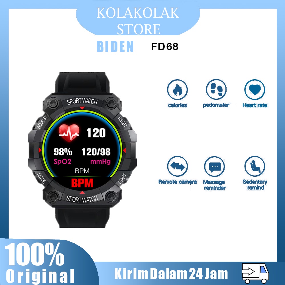 BIDEN Jam Tangan Pria/Wanita Original Smart Watch FD68 Olahraga Santai Tampilan Multifungsi Jam Tangan Anti Air Tali Silikon Smart Watch