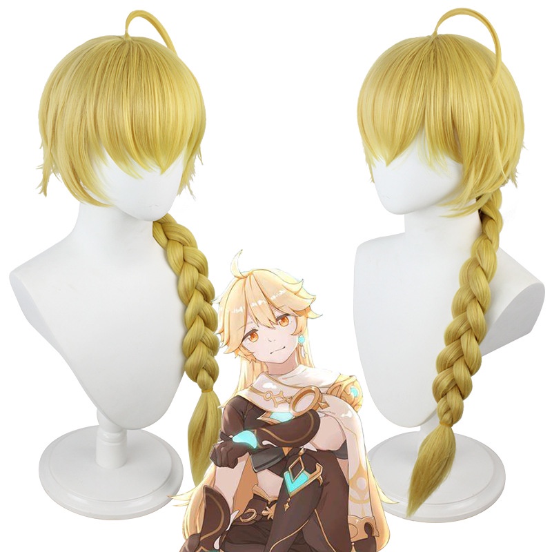 Genshin Sumeru Traveller Kosong Neon cos Wig Emas Muda Twist Kepang Game cosplay Styling Rambut Palsu
