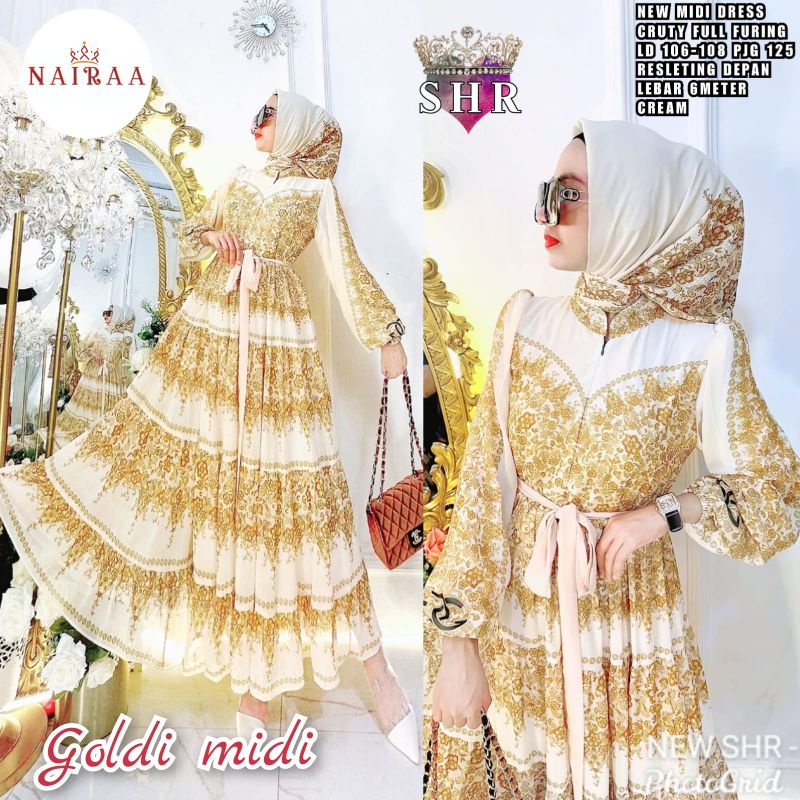 baju dress lebaran 2023 terbaru goldy maxy ORI SHR gaun kondangan elegan