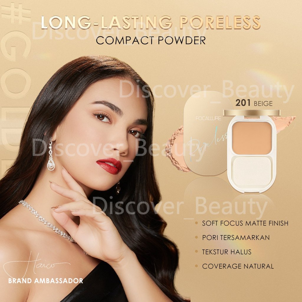 Focallure #GoldenAge Tahan Air Bedak Padat Matte Pressed Powder Tahan Hingga 12 Jam Compact Powder FA206